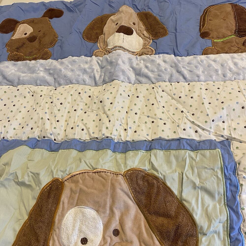 Baby Crib Blanket Quilted Doggie Paws Pet Animals Patchwork Nursery 42”x33” - Picture 3 of 5